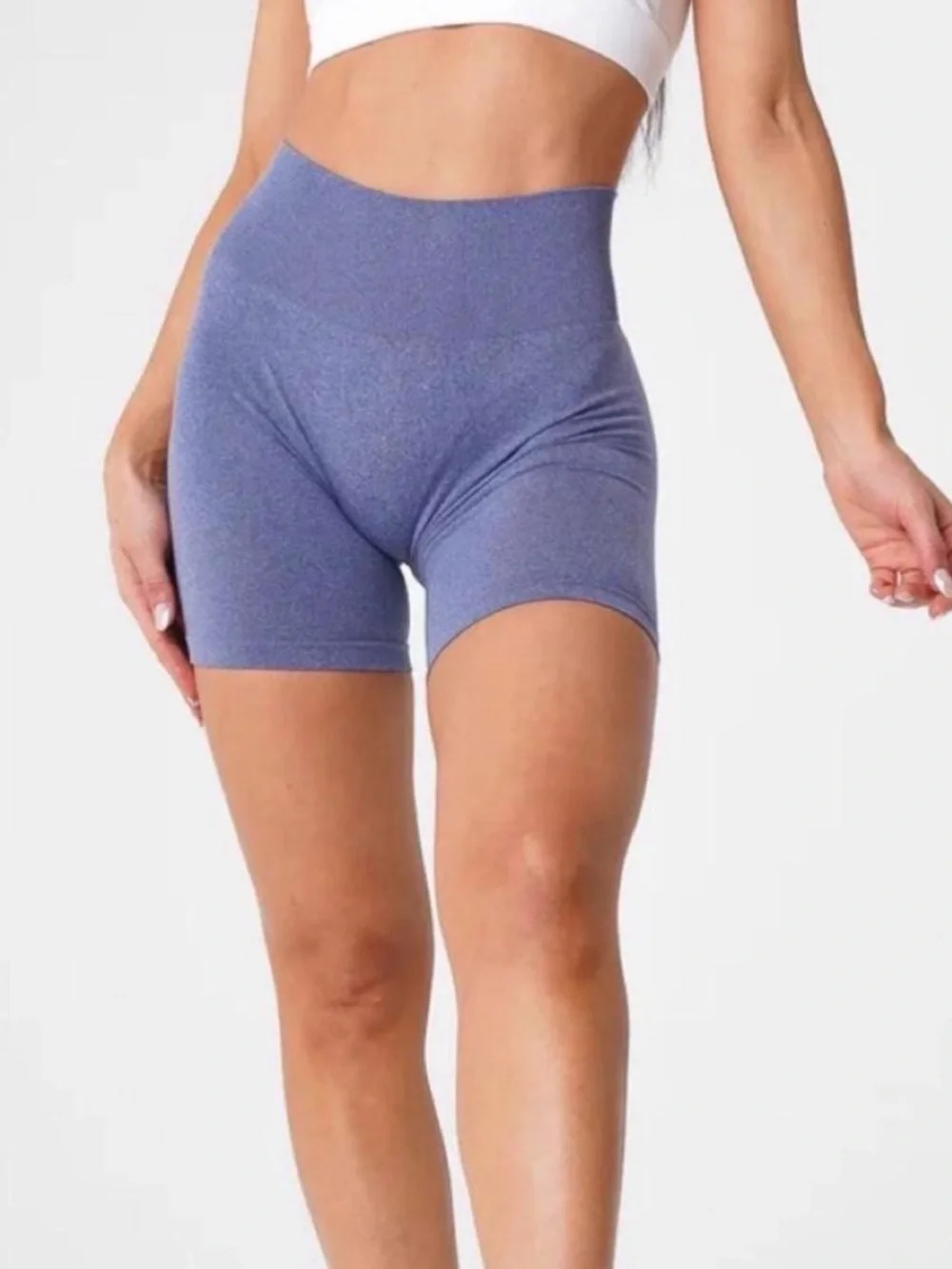 NVGTN Seamless Blue Purple High-Waist Women’s Workout Shorts Small